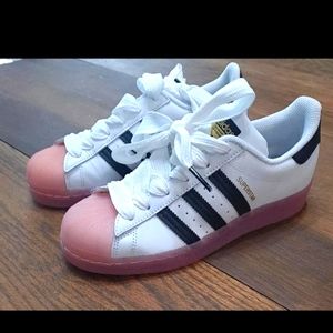 Adidas Superstar with bubblegum pink soles -- only tried on never worn